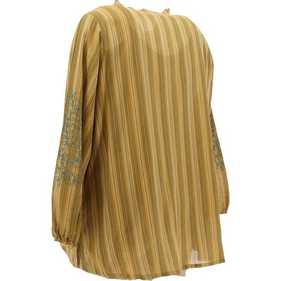 NWT LOGO BY LORI GOLDSTEIN STRIPED WOVEN EMBROIDERED BLOUSE VINTAGE GOLD MEDIUM - Picture 5 of 14